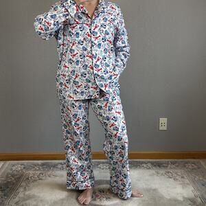 Lands End Flannel Pajama Set Size L Sea Life Beach Ocean Lobster Crab Christmas